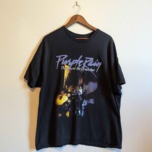 Prince T-Shirt Mens XL Black Purple Rain Graphic Band Tee Short Sleeve
